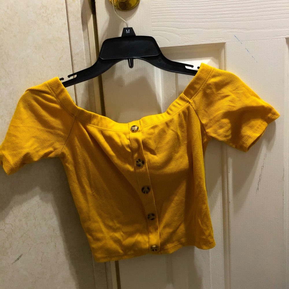 Mustard yellow off shoulders crop top
